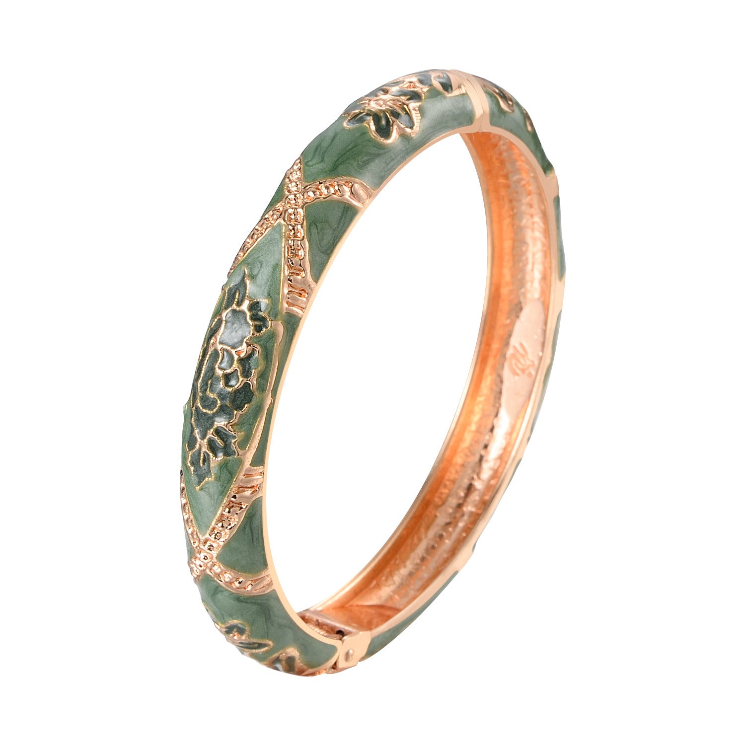 Pulsera de apertura de flores de aceite de esmalto verde de goteo de goteo al por mayor